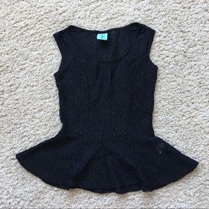 Black embroidered peplum top